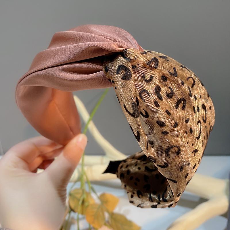 New Vintage Patchwork Headband Wide Edge Leopard Mesh Cross Headband Clip Women's Hair Accessories