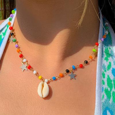 Accessories, Simple Star-shaped Fringed Necklace, Creative Ethnic Color Rice Bead Shell Pendant Necklace