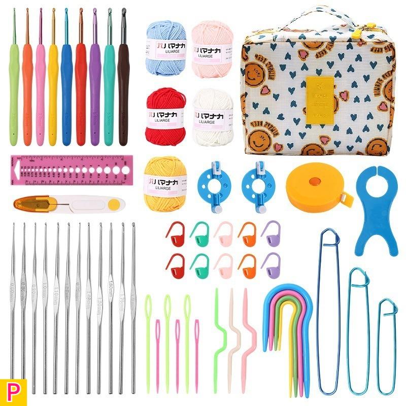 59pcs Complete Knitting Crochet Craft Kit for Adult All-in Starter Set with Yarn Needles Hooks Measuring Tape Scissors-like Tool