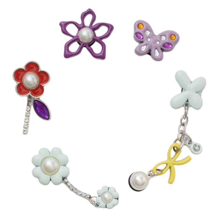 Crocs Mixed-Texture Floral Design Zinc Alloy Shoe Accessories Women's Multicolor