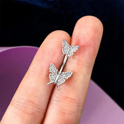 Piercing in Acciaio Inossidabile a Doppia Testa a Farfalla Zircone Finto Anello Ombelicale Gioielli per il Corpo per Donne Ornamenti