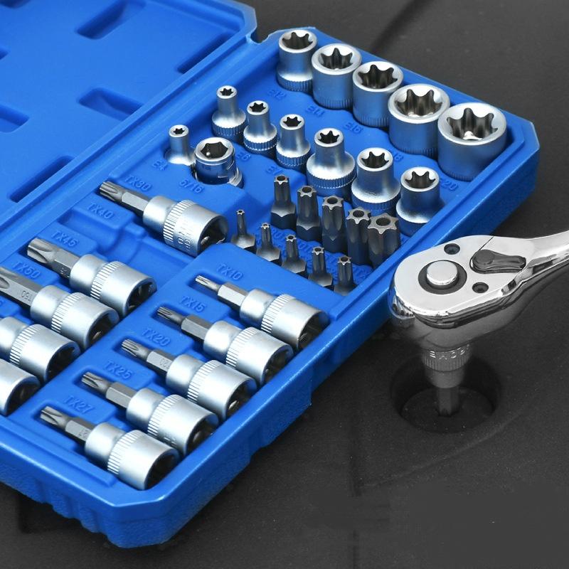 34pcs E-type Star-shaped Sleeve Hexagon Bit Socket Screws Combination Hand Tool Kit with Hard Case