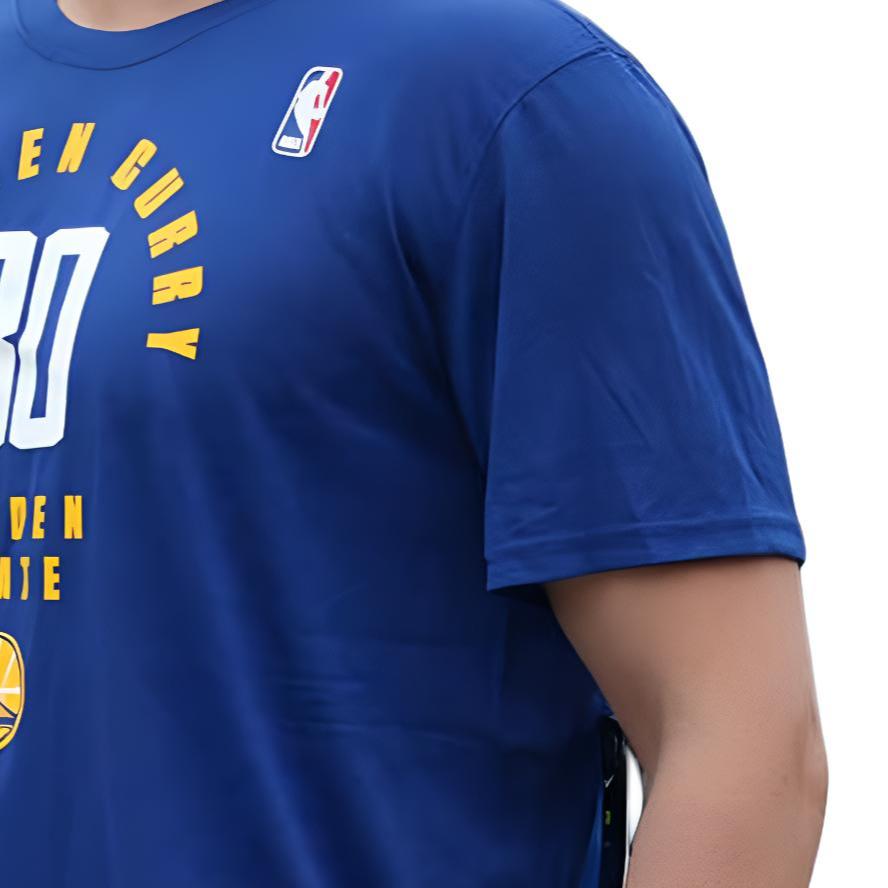 Nike NBA Warriors Curry Letter Geometric Pattern Printed Basketball Short Sleeve T-Shirt Men Tops Blue AA2322-495
