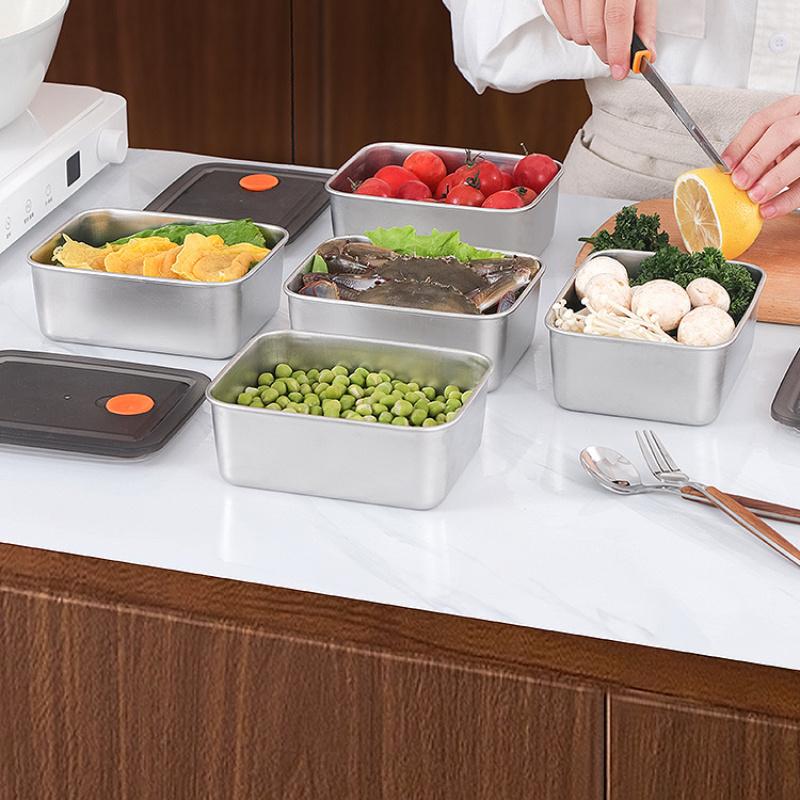 Stainless Steel Handle Bento Lunch Box Food Grade Refrigerator Storage Box Household Use Large Capacity Sealed Picnic Box