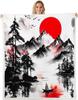 GUOYU Decke Japanische Stil Decken und Überwürfe Kran und Sonne Decke Überwurf für Kinder Erwachsene Kirschblüte Fleece-Decke Orientalische Malerei