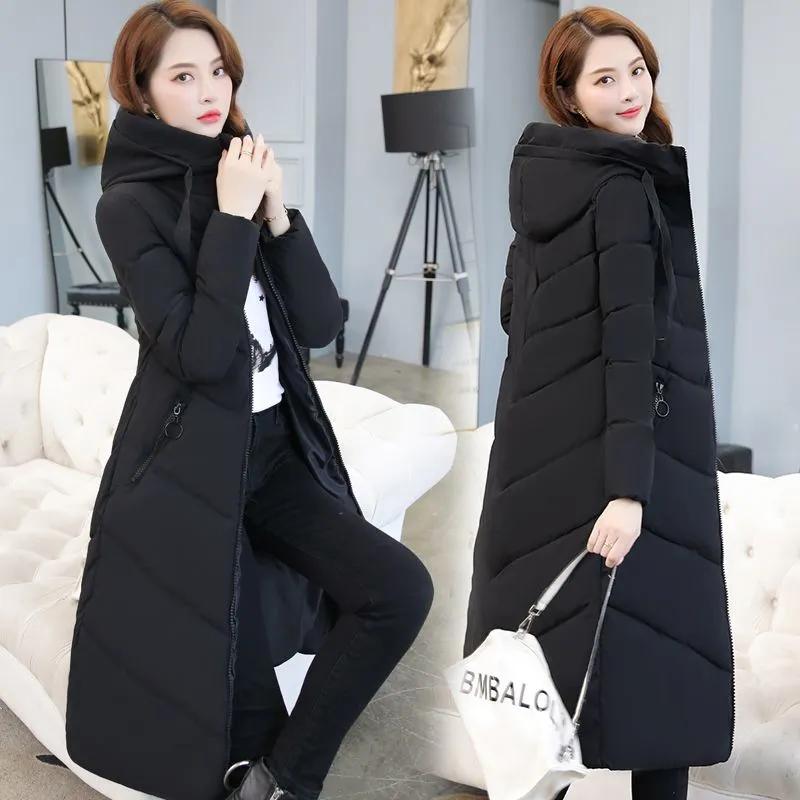 Women's Winter Hooded Medium-length Cold Jacket Solid Color Slim Daily Jacket