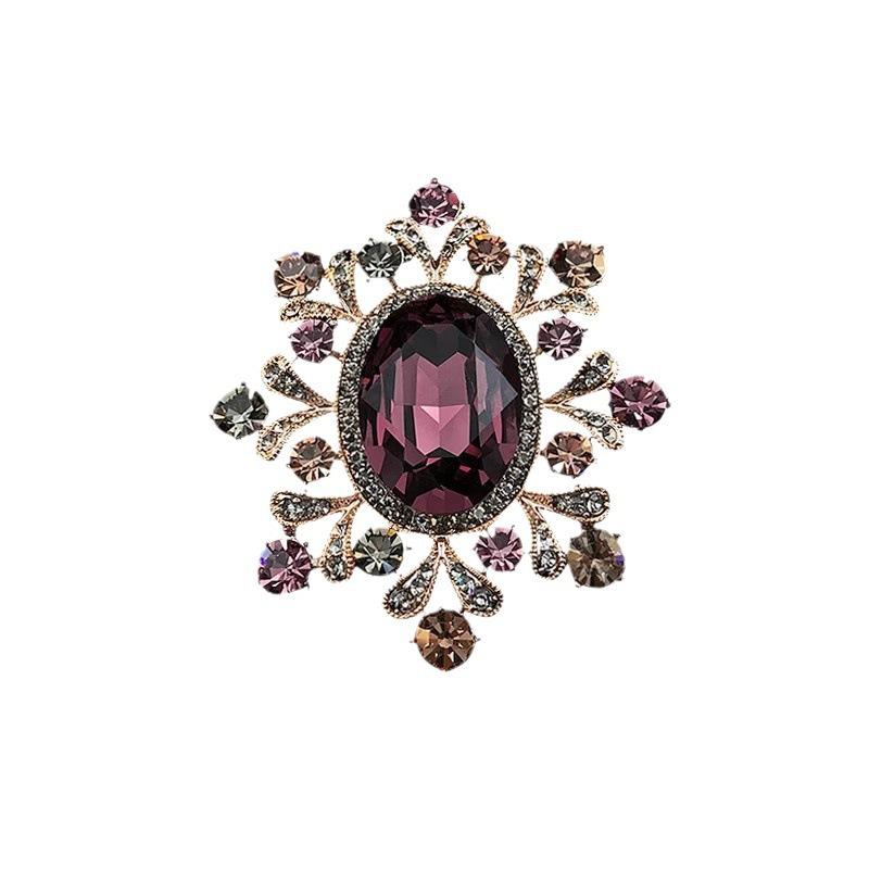 

Luxury Retro Micro-inlay Zircon Multi-color Flower Oval Crystal Brooch for Women Exquisite High-end Suit Pin Accessories Jewelry фиолетовый