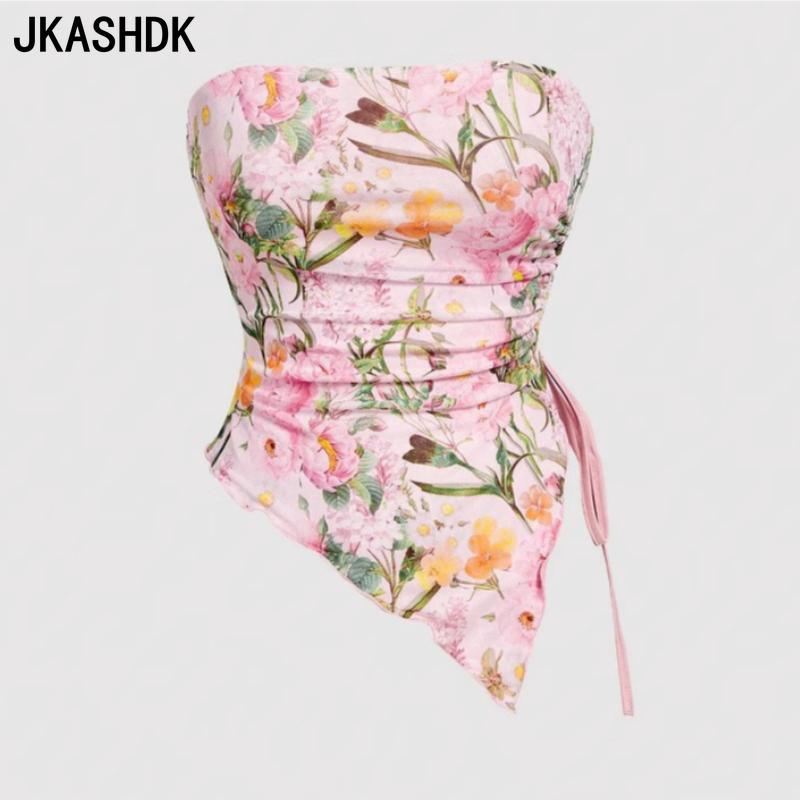 JKASHDK Women's Fashion Casual Summer Spring Flower Pattern Print Sleeveless Blouses & Shirts