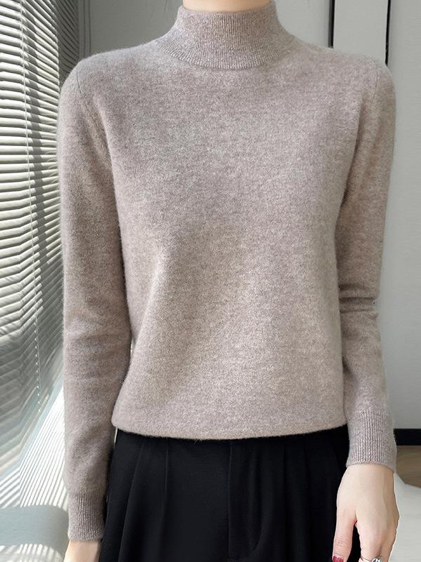 2024 A/W Women's Solid Color Wool Half-High Neck Sweater