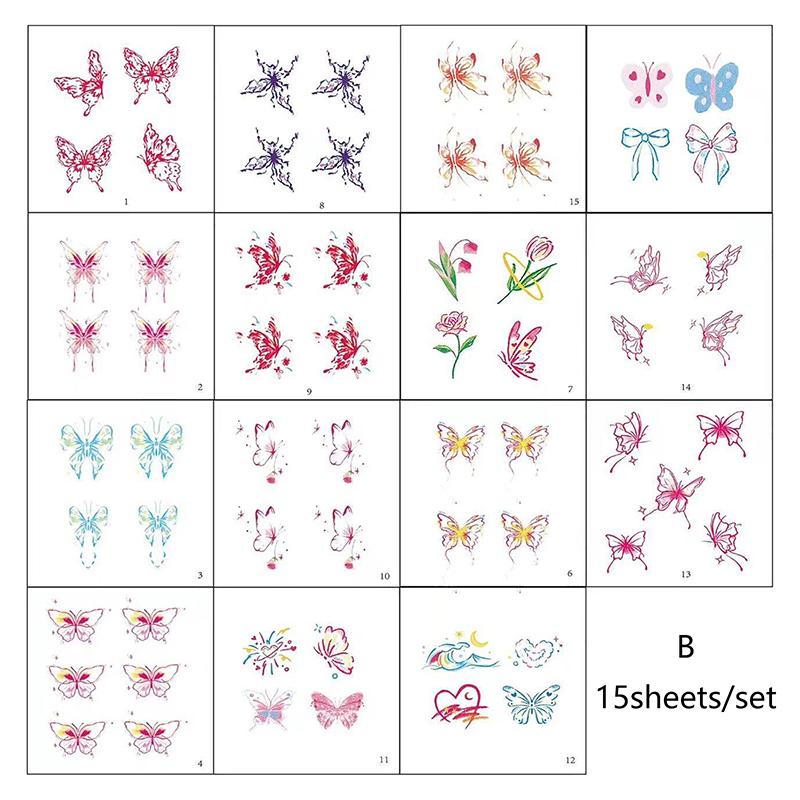 15 Ark Glitter Drømmende Sommerfugl Vanntett Midlertidig Tatovering Langvarig Vanntett Realistisk Falsk Tatovering Fingerklistremerker