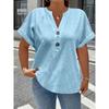 New Women's Plus Size Fashion Casual Solid V-neck Button Top, Versatile Daily Basic Shirt For Women, European American Style Crossbody Clothing