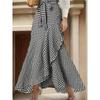 European and American Plaid High-Waisted Lace-up Ruffle Hem Asymmetrical Skirt