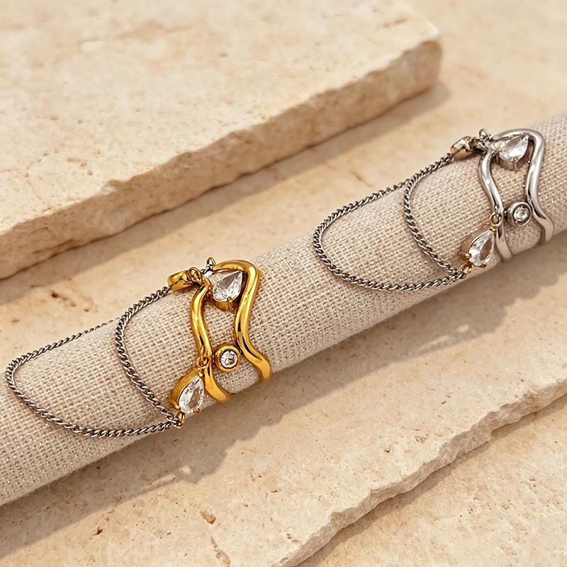 European and American Fashion Ring, Wave Chain, Fringed Open Ring, Water Drop, Niche Design Jewelry