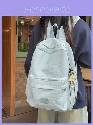 Minimalist Solid Color Backpack For Women And Men With Durable Nylon Material Suitable For Casual Travel And School Use