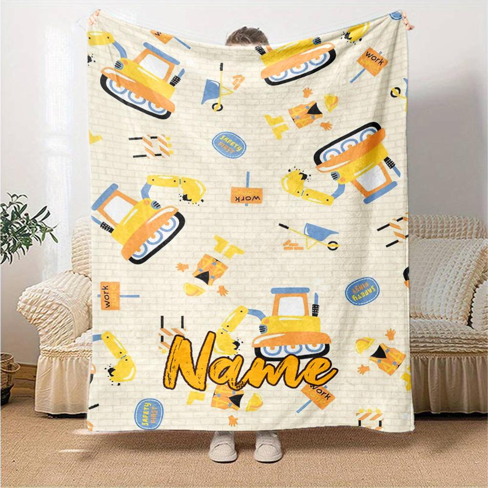 Custom Name excavator Theme Printed Blanket - Perfect for Couch, Bed, Travel & Outdoor Use | Machine Washable, Cozy & Durable.