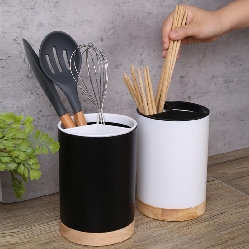 Large Round Detachable Draining Chopstick Holder with Three Compartments чёрный