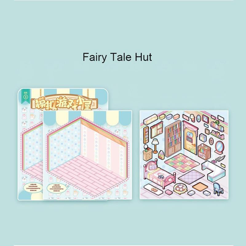 Baking House Cooking House Fashion Wardrobe Fairy Tale House all 4 Themes PET Paster Miniature Simulation Game Cabin 3D Visual Scene Creation Sticker