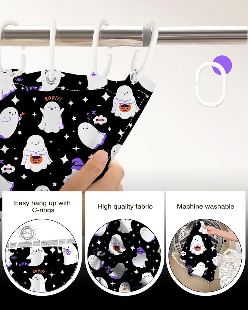 Halloween Shower Curtain For Bathroom Cute Funny Spooky Ghost Shower Curtain Waterproof Fabric Spooky Boo Ghost Decor Bath