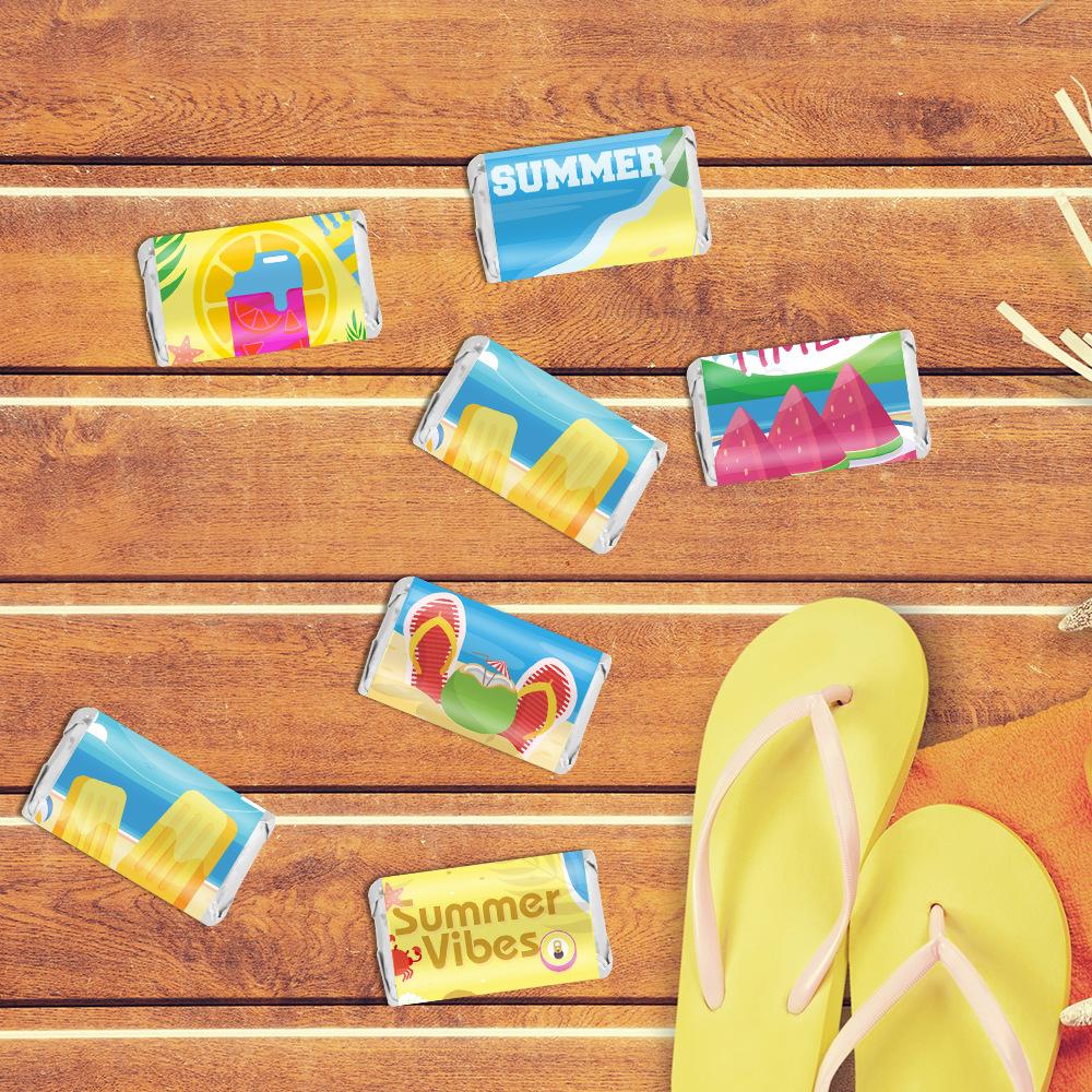 5 Sheets Summer Beach Party Stickers, Creative Chocolate Candy Labels for Decorations & Gifts