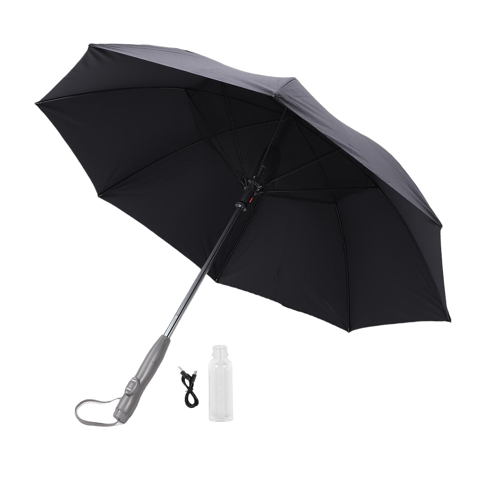 

Спрей Вентилятор Солнцезащитный зонт Тип C Перезаряжаемый 8 спиц 3 складных лопасти для пляжа путешествий Black
