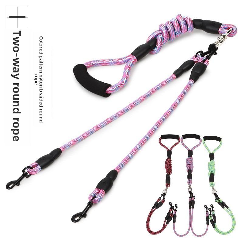 Pet Double-headed Dog Leash with Wavy Pattern, One Drag and Two Traction Rope, Anti-tangling and Detachable