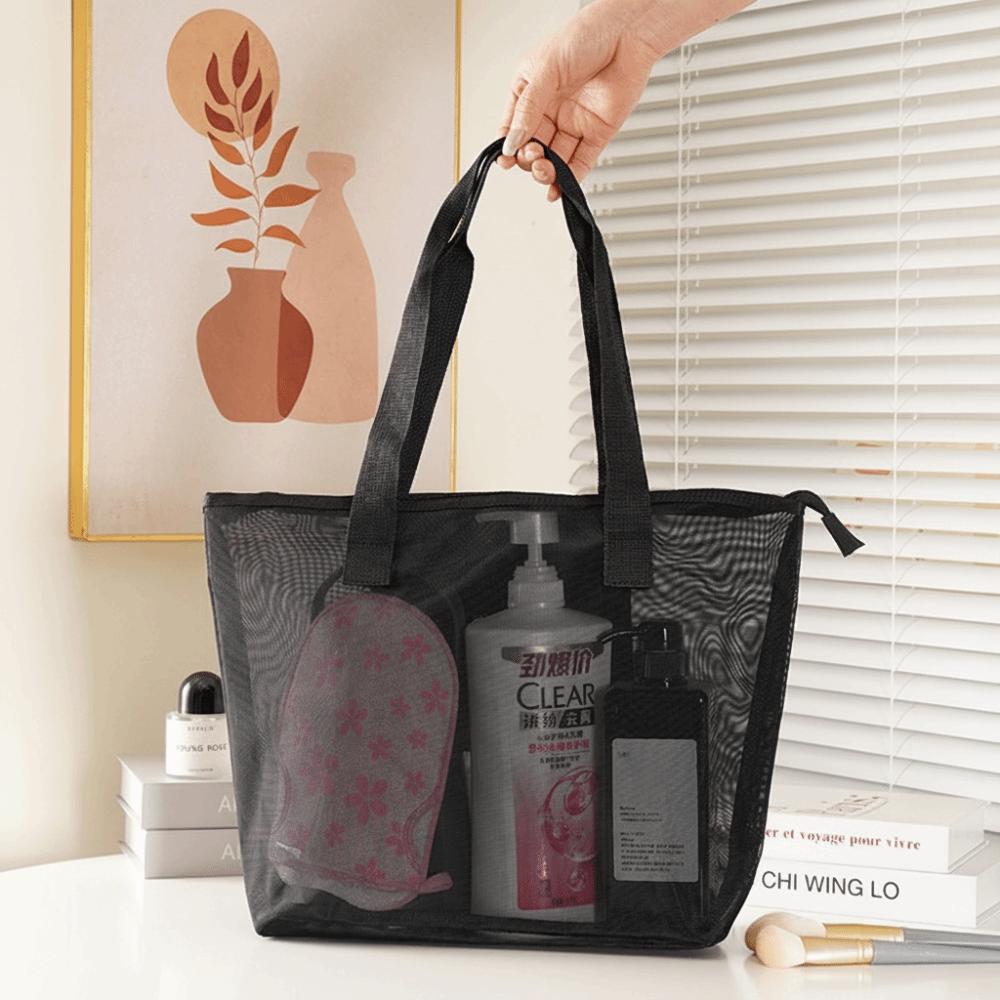 Black Storage Bag Mesh Yoga Shoulder Bag Portable Travel Toiletry Bag