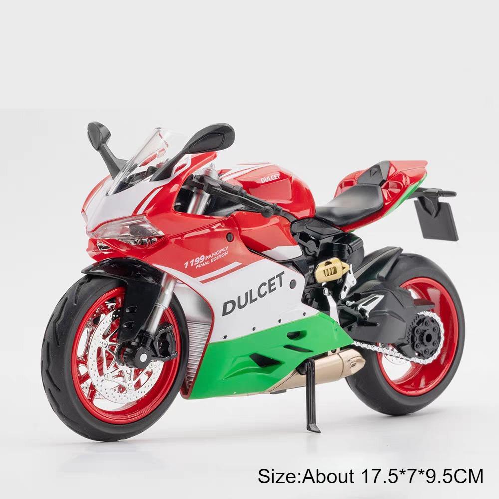 1:12 Scale 1199 HP4 Motorcycle Model Toy Car Metal Diecast Wheel Steering Shock Absorption Motorbike Models for Kids Gifts