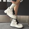 Leather high-top autumn and winter velvet muffin thick-soled small casual board shoes