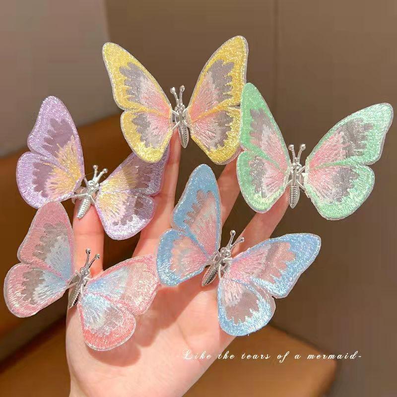 Gradient Silk Yarn Bow Butterfly Hairpin for Kids – Fairytale Style