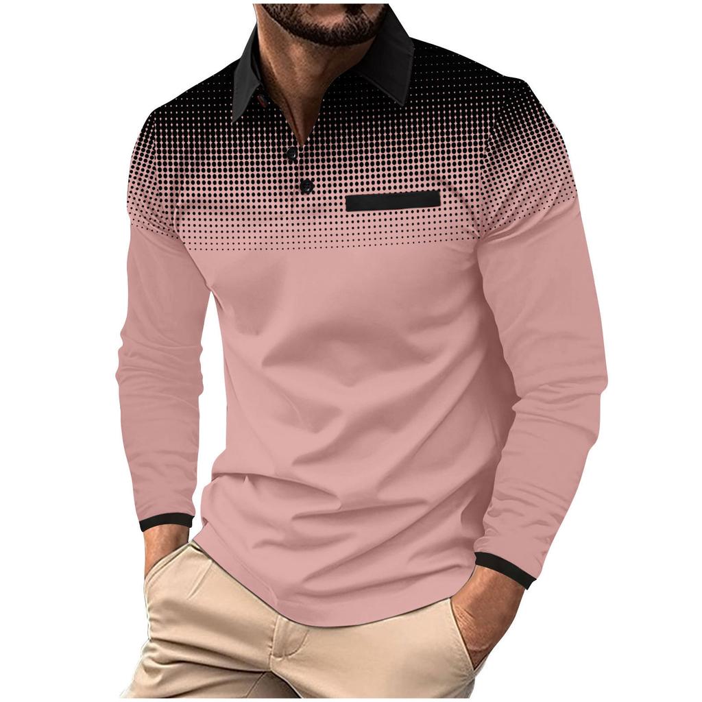 Herren Langarm Poloshirt Bedruckt Punkt Revers Sportoberteile Mode Sweatshirt