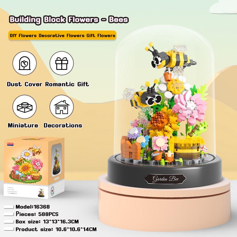 

Креативные строительные блоки для насекомых и цветов с акриловой коробкой, образцы развивающих игрушек в подарок
