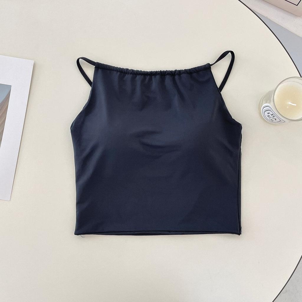 Beautiful Back Ice Silk Small Suspender Vest Women's Summer Sports Pure Desire Wind Tube Top with Chest Pad Base, Outer Wear Yoga Bra