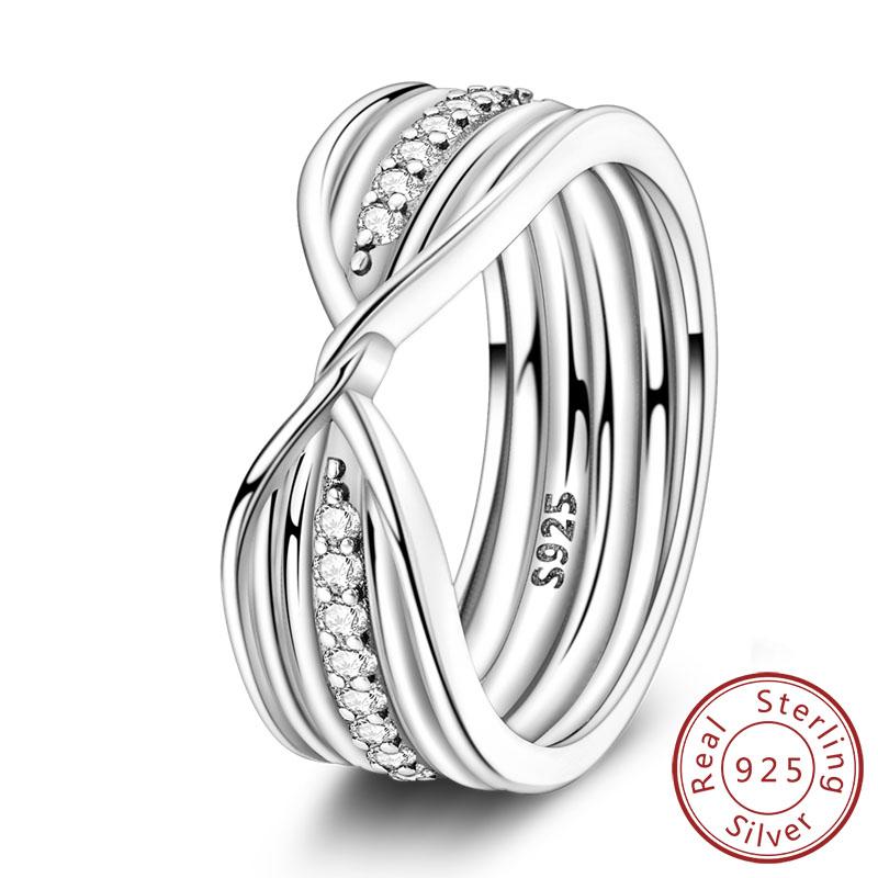New Original 925 Sterling Silver Rings Stackable Infinite Silver Zircon Ring For Women Wedding Anniversary Birthday Jewelry Gift