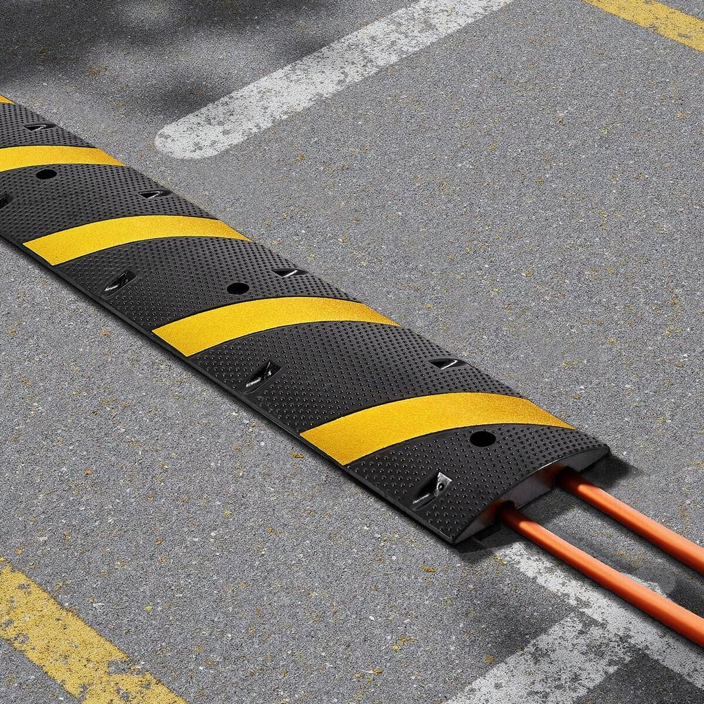 1830MM Rubber Speed Bump, 2 Channel, Heavy Duty Traffic Speed Hump, 9,979 kg/axle Load Capacity, Cable Protector Ramp with Expansion Screws, for