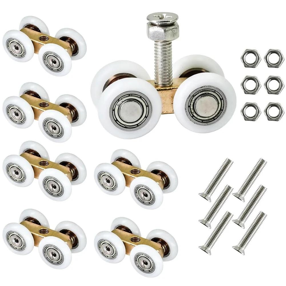 6pcs Sliding Door Roller Shower Glass Slide Doors Pulley 4 Wheels  Door Hanging Wheels Rail Track Pulley Bearing Wheels Hardware