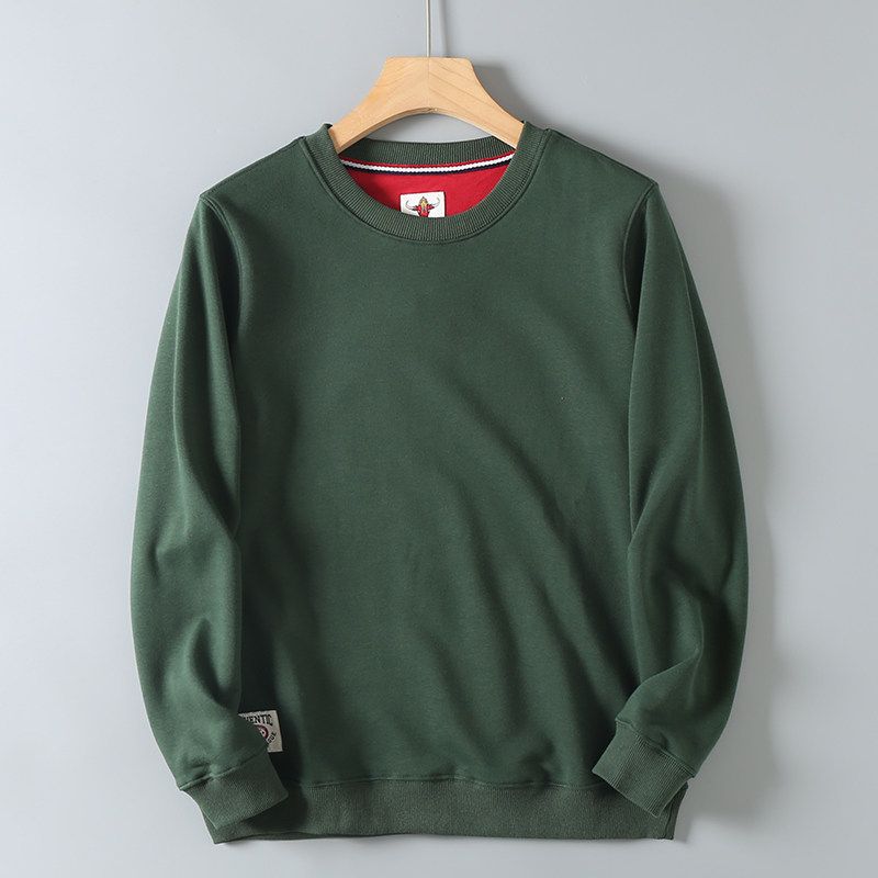 Men's Export Surplus Spring and Autumn Terry Cotton Crewneck Sweatshirt, Solid Color Casual Sports Long-Sleeve Top