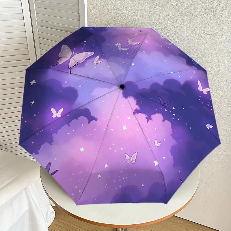 

1pc Butterfly Dreams in Purple Sky Umbrella with Plastic Handle,Suitable for All Seasons Home Travel Outdoor UmbrellaDD744