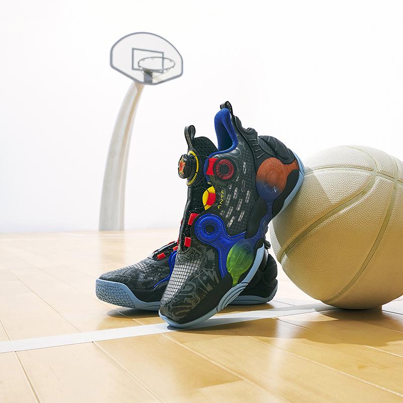 Anta Kids Asymmetric 2 Comfortable Daily Non-Slip Wear-Resistant Mid-Top Basketball Shoes Kids Basketball Shoes Black Gray Orange 312321102-4