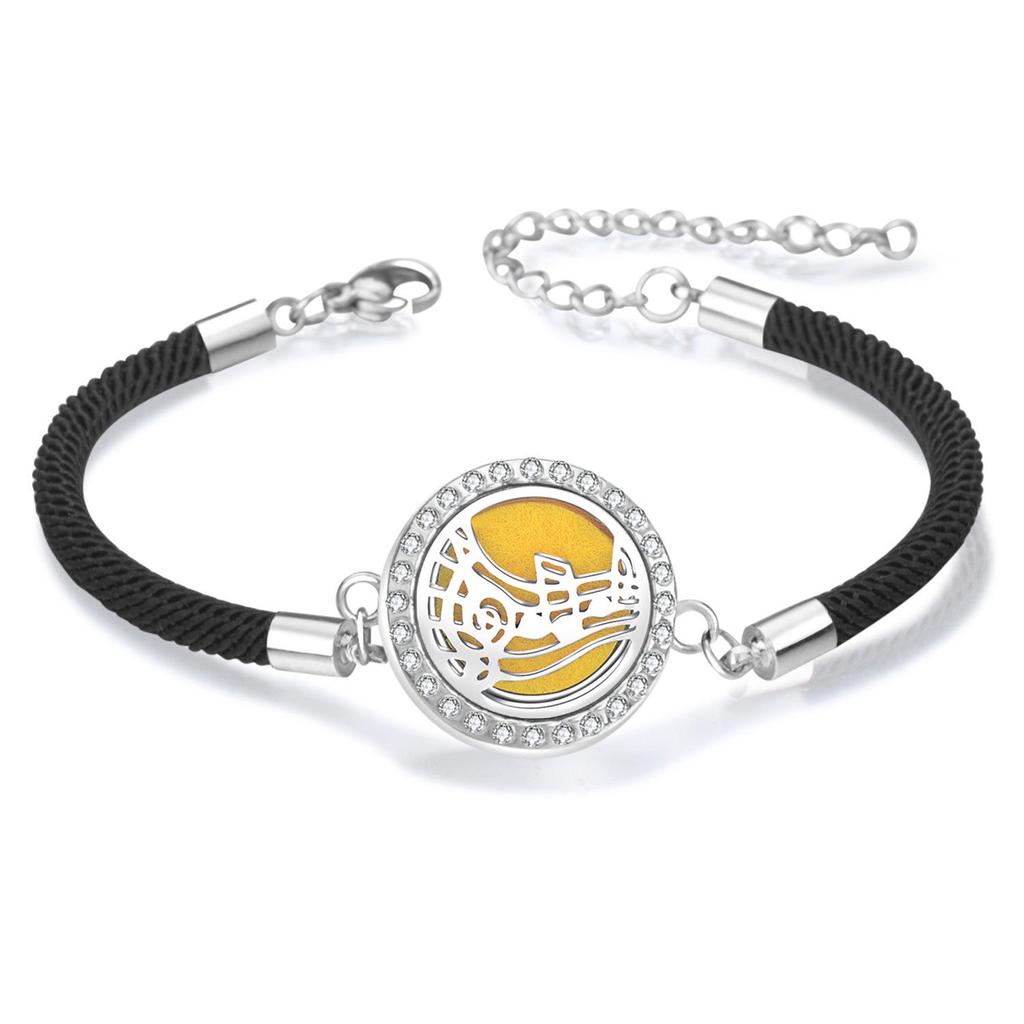 Diamond Inlaid Aroma Diffuser Bracelet: Adjustable Black Rope Wristband for Women
