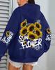 Damen Hoodie mit Sonnenblumen-Graffiti-Print, lockere Passform, mit Taschen