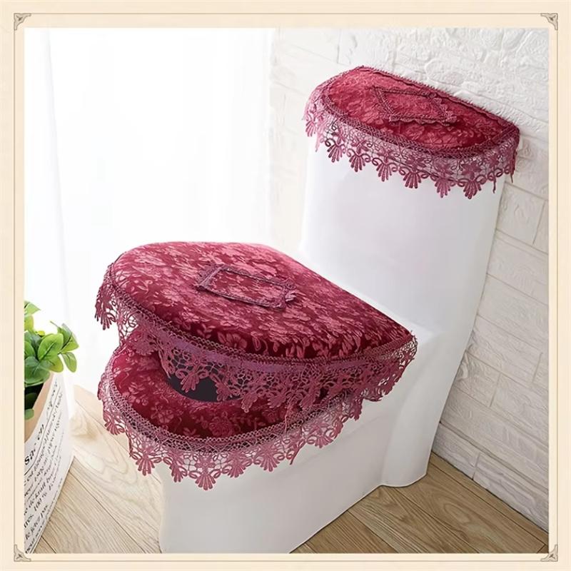 

Fully Wrapped Toilet Cover Three-piece Set Exquisite Lace Hem Toilet Cover Water Tank Cover Toilet Cover Toilet Seat Cover