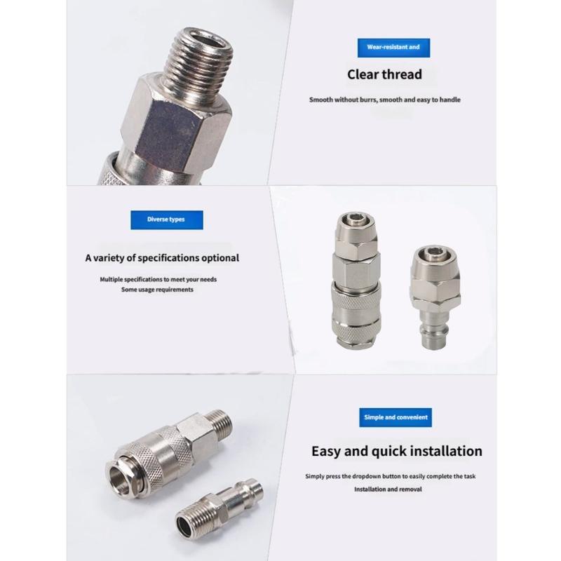 Pneumatic Air Hose Quick Release Air Coupling Tube Fitting Connector Coupler Compressor Accessories Easy to Install
