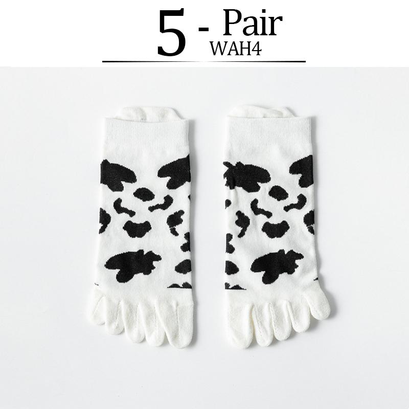 5 Pairs New Women's Five Finger Socks Sweet  Milk BlackWhite Stripes Cotton Summer Shallow Split Toe Socks Girls Sports Socks