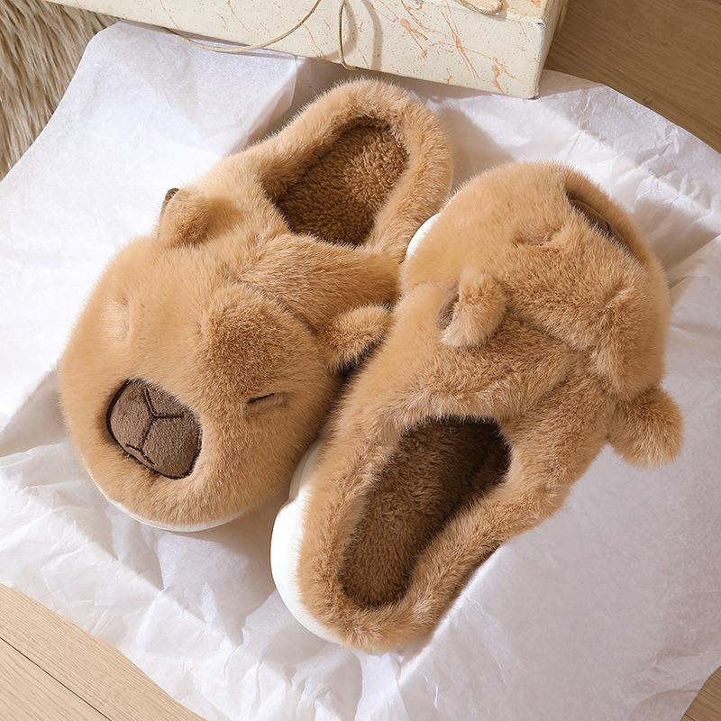 New family of three plush home shoes parent-child winter cute capybara cotton slippers men and women