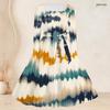 Women Plus Size Square Neck Long Sleeve Printed A Line Flared Dress With Belt