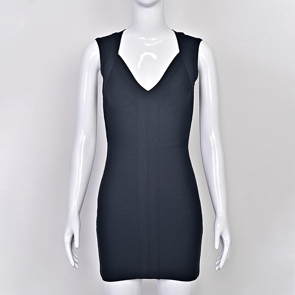 European & American Star Low-Cut Sexy Black Bandage Evening Dress - French Retro Hip-Hugging Women's Gown