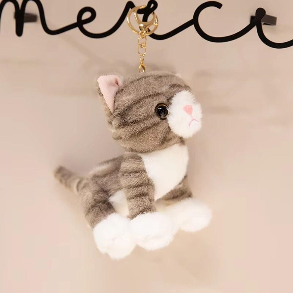 Stuffed Animal Simulated Cat Doll Soft Furry Stuffed Cat Keychain Kitten Plush Toy Girls Gift