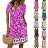 Women's Fashion Retro Print Round Neck Short Sleeve Buttoned Casual Dress