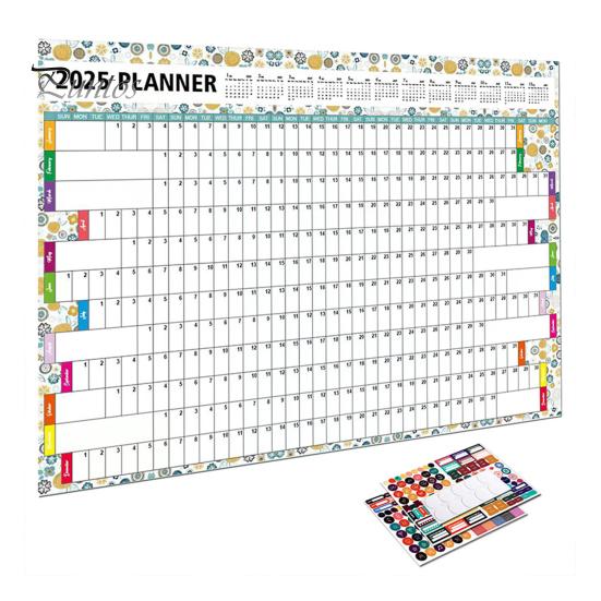 2025 Yearly Wall Calendar Full Year Annual Wall Calendar In One Page 12 Month Planner with Stickers for Office School Supplies