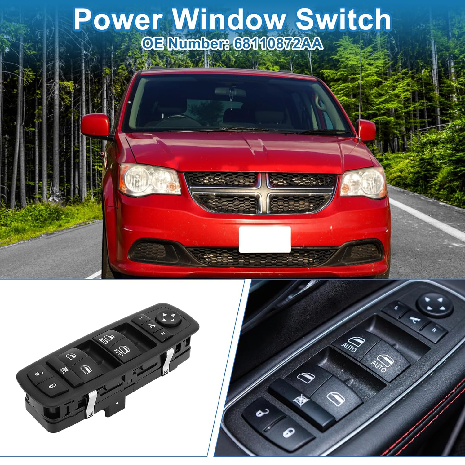 

Power Window Switch No.68110872AA Window Control Switch for Chrysler Town & Country for Dodge Grand Caravan 2012-2015 Black